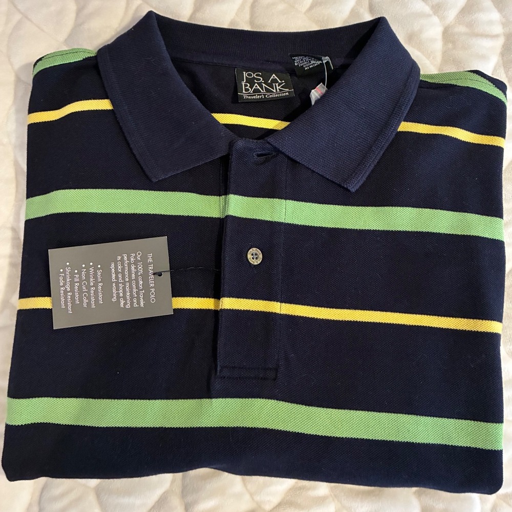 Jos. A. Bank Striped Polo Shirt Traveler's Collection Short Sleeve Casual  XL‎